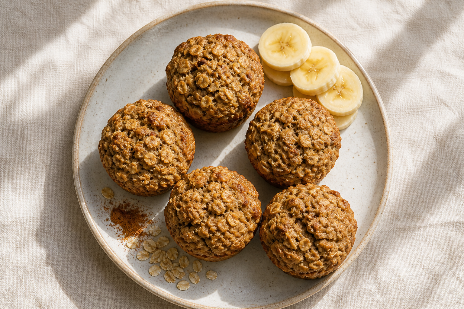 Şekersiz muzlu muffin, yulaf ve tarçınla